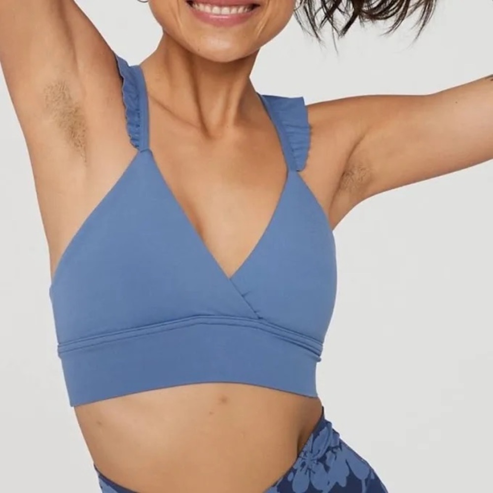 Aerie OFFLINE by Real Me Xtra Ruffle Sports Bra - Plunge Blue - Size M